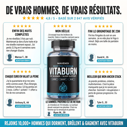 Vitaburn — Formule Nuit | Gummies Brûle-Graisse pour Homme à la Mélatonine
