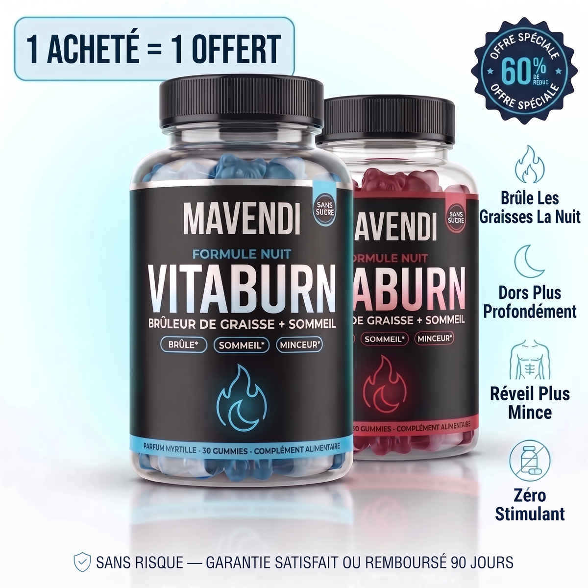 Vitaburn — Formule Nuit | Gummies Brûle-Graisse pour Homme à la Mélatonine